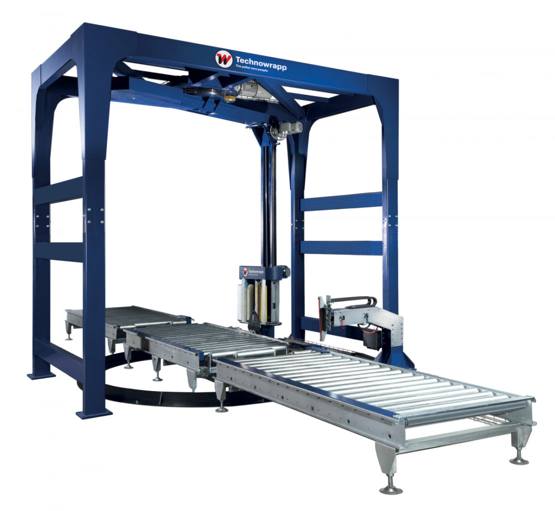 Automatic stretch wrapping machine with rotary arm and centripetal contrast ring Geku